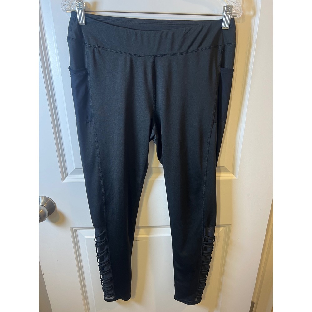 Unbranded Womens Leggings‎ Strappy Lattice Ankle Detail Black Size L